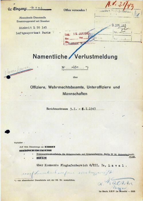 Archives allemandes 7 janvier 1943