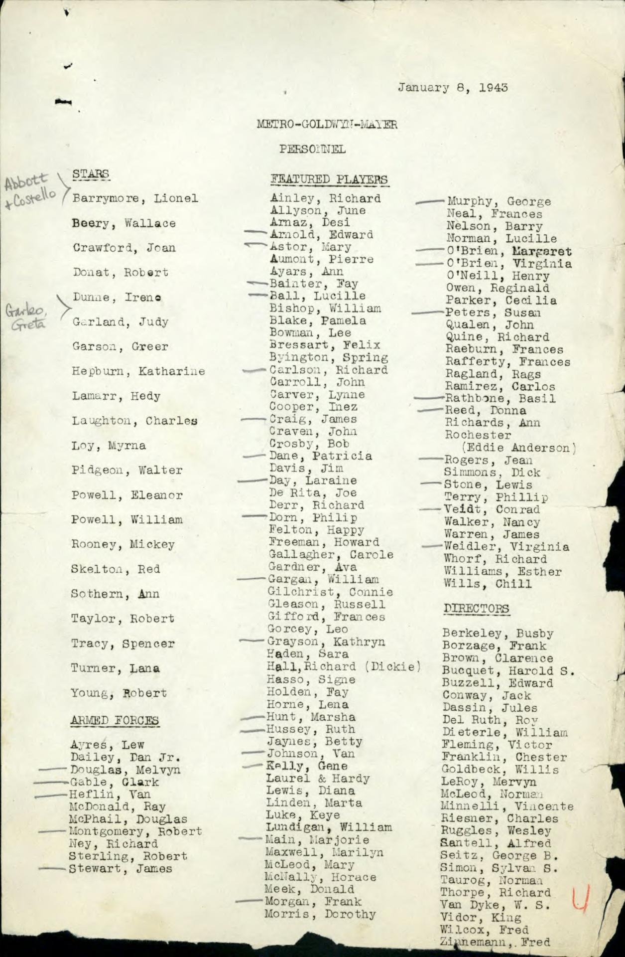 427 squadron list of stars metro goldwyn mayer 1943